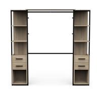 PEGANE Kit Dressing 2 colonnes avec penderie Couleur chêne/noit Mat - Largeur 210 x Profondeur 41,5 x Hauteur 204,4 cm