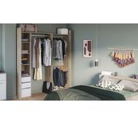 PEGANE Kit Dressing Extensible 1 Colonne 3 penderies Couleur chêne/Blanc Mat - Largeur 199,7 x Profondeur 43,9 x Hauteur 218,3 cm