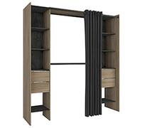 Kit placard extensible coloris Chene kronberg/sidewalk + rideau noir - L115-190 x P50 x H203 cm -PEGANE-