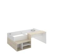 PEGANE Lit 1 Place 190x90 pour Enfant combiné avec Bureau et 3 Compartiments de Rangement, Coloris Blanc/Naturel - Hauteur 72,7 x Longueur 133,8 x Profondeur 195,2 cm