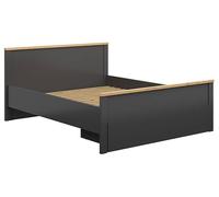 PEGANE Lit 160x200 Lit Double Coloris Gris Graphite/Chêne Artisan - Longueur 206 x Profondeur 170 x Hauteur 95 cm