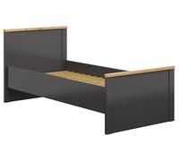 PEGANE Lit 90x200 Lit 1 Place Coloris Gris Graphite/Chêne Artisan - Longueur 207 x Profondeur 100,5 x Hauteur 95 cm