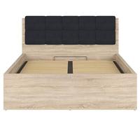 PEGANE Lit adule 140x200 avec tête de lit capitonnée Noir,sommier et Rangement, Coloris chêne Sonoma - Longueur 204,5 x Profondeur 149 x Hauteur 95/40,5 cm