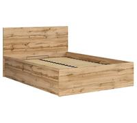 PEGANE Lit adule 140x200 Lit Coffre 2 Place avec sommier et Rangement, Coloris Chêne wotan - Longueur 204,5 x Profondeur 149 x Hauteur 95/40,5 cm