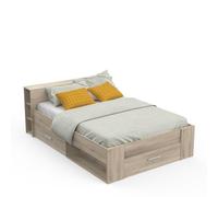 PEGANE Lit Adulte 140x190 cm avec Rangement 3 tiroirs Couleur chêne - Largeur 150,1 x Profondeur 217,1 x Hauteur 74,3 cm