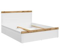 PEGANE Lit Adulte 160 x 200 lit 2 Places avec 2 tiroirs sur Roues, Blanc/Chêne wotan - Longueur 204,5 x Profondeur 169 x Hauteur 40,5-100,5 cm