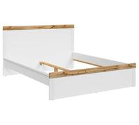 PEGANE Lit Adulte 160 x 200 lit 2 Places, Coloris Blanc/Chêne wotan - Longueur 204,5 x Profondeur 169 x Hauteur 40,5-100,5 cm