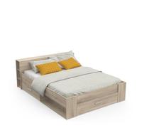 PEGANE Lit Adulte 160x200 cm avec Rangement 3 tiroirs Couleur chêne - Largeur 169,1 x Profondeur 226,9 x Hauteur 74,3 cm