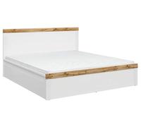 PEGANE Lit Adulte 180 x 200 lit 2 Places avec 2 tiroirs sur Roues, Blanc/Chêne wotan - Longueur 204,5 x Profondeur 189 x Hauteur 40,5-100,5 cm