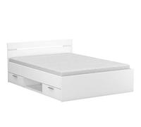 PEGANE Lit Adulte avec Rangement Coloris Blanc Mat - 144,1 x 74,2 x 194,7 cm