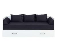 PEGANE Lit, canapé Convertible 80-160x200 cm Coloris Blanc Brillant avec Coffre de Rangement, Matelas et 3 oreillers Noir - Longueur 200,5 x Profondeur 79/154 x Hauteur 73 cm