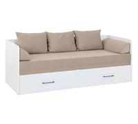 PEGANE Lit, canapé Convertible 80-160x200 cm Coloris Blanc Brillant avec Coffre de Rangement, Matelas et 3 oreillers Beiges - Longueur 200,5 x Profondeur 79/154 x Hauteur 73 cm
