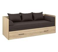 PEGANE Lit canapé Convertible 80-160x200 cm Coloris Chêne Sonoma avec Coffre de Rangement, Matelas et 3 oreillers Gris Anthracite - Longueur 200,5 x Profondeur 79/154 x Hauteur 73 cm