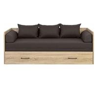 PEGANE Lit canapé Convertible 80-160x200 cm Coloris Chêne Sonoma avec Coffre de Rangement, Matelas et 3 oreillers Noir - Longueur 200,5 x Profondeur 79/154 x Hauteur 73 cm