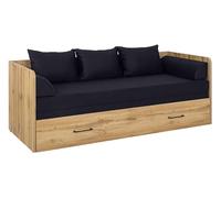 PEGANE Lit canapé Convertible 80-160x200 cm Coloris Chêne wotan avec Coffre de Rangement, Matelas et 3 oreillers Noir - Longueur 200,5 x Profondeur 79/154 x Hauteur 73 cm