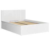 PEGANE Lit Coffre 140x200 avec sommier et Rangement, Coloris Blanc Brillant - Longueur 204,5 x Profondeur 149 x Hauteur 95/40,5 cm
