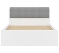 PEGANE Lit Coffre 140x200 tête rembourée Grise avec sommier et Rangement, Coloris Blanc Brillant - Longueur 204,5 x Profondeur 149 x Hauteur 95/40,5 cm