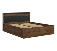 PEGANE Lit Coffre 160x200 avec Cadre sommier et Rangement,Coloris Chêne foncé/Noir Mat - Longueur 205,5 x Profondeur 169,5 x Hauteur 41-96,5 cm