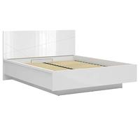 PEGANE Lit Coffre 160x200 avec sommier et Rangement, Coloris Blanc Brillant/Blanc Haute Brillance - Longueur 206 x Profondeur 169,5 x Hauteur 98,5/43 cm