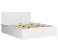 PEGANE Lit Coffre 160x200 avec sommier et Rangement, Coloris Blanc Brillant - Longueur 204,5 x Profondeur 169 x Hauteur 95/40,5 cm