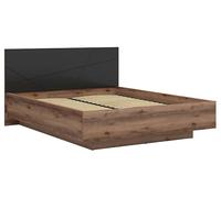 PEGANE Lit Coffre 160x200 avec sommier et Rangement, Coloris Chêne Delano/Noir Mat - Longueur 206 x Profondeur 169,5 x Hauteur 98,5/43 cm