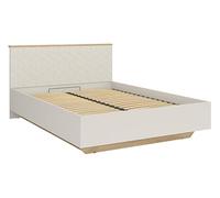 PEGANE Lit Coffre 160x200 avec sommier et Rangement, Coloris Chêne mauvella/Beige - Longueur 210,5 x Profondeur 167 x Hauteur 110/42,5 cm