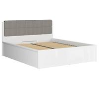 PEGANE Lit Coffre 160x200 tête rembourée Grise avec sommier et Rangement, Coloris Blanc Brillant - Longueur 204,5 x Profondeur 169 x Hauteur 95/40,5 cm