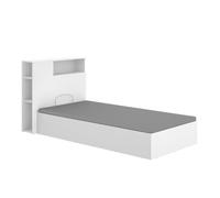 PEGANE Lit Coffre 90x190 avec tête de lit et Rangement intégré - Sommier relevable - Coloris Blanc