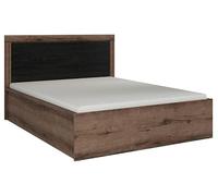 PEGANE Lit Coffre Adulte 2 Places 140x200 avec Cadre sommier et Rangement, Coloris Chêne Marron foncé/Chêne Noir - Longueur 206,5 x Profondeur 149,5 x Hauteur 41-105,5 cm