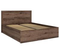 PEGANE Lit Coffre Adulte 2 Places 160x200 avec Cadre sommier et Rangement, Coloris Chêne Marron foncé - Longueur 206,5 x Profondeur 169,5 x Hauteur 41-105,5 cm