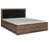 PEGANE Lit Coffre Adulte 2 Places 160x200 avec Cadre sommier et Rangement, Coloris Chêne Marron foncé/Chêne Noir - Longueur 206,5 x Profondeur 169,5 x Hauteur 41-105,5 cm