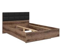 PEGANE Lit Double 140x200 avec tête de lit rembourrée Noir,Coloris Chêne Marron foncé - Longueur 206 x Profondeur 145 x Hauteur 42-98,5 cm