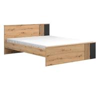 PEGANE Lit Double 160x200 cm lit avec Lattes décoratives, Coloris Chêne Artisan/Noir - Longueur 206,5 x Profondeur 166 x Hauteur 85,5/44,5 cm