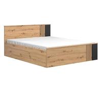 PEGANE Lit Double 160x200 cm lit avec tiroir, Coloris Chêne Artisan/Noir - Longueur 206,5 x Profondeur 166 x Hauteur 85,5/44,5 cm