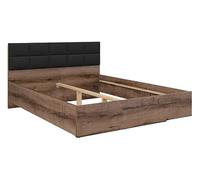 PEGANE Lit Double 180x200 avec tête de lit rembourrée Noir,Coloris Chêne Marron foncé - Longueur 206 x Profondeur 185 x Hauteur 42-98,5 cm