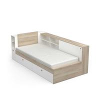 PEGANE Lit Enfant avec Rangement 90x190/200 cm Couleur chêne/Blanc Mat - Largeur 119,2 x Profondeur 229,4 x Hauteur 87,7 cm