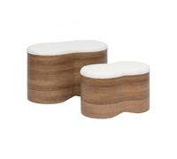 PEGANE Lot de 2 bancs coffres de Rangement en Bois et Bouclette Blanche - Longueur 72 x Profondeur 45 x Hauteur 40,5 cm