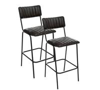 PEGANE Lot de 2 chaises de Bar en Cuir de Buffle avec Pieds en métal, Coloris Noir - Longueur 45 x Profondeur 53 x Hauteur 103 cm