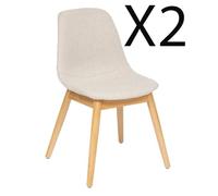 PEGANE Lot de 2 chaises de Bureau avec Assise en Polyester Coloris Beige et Pieds en Bois Naturel - Longueur 48,5 x Profondeur 54,5 x Hauteur 86 cm