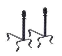 PEGANE Lot de 2 Chenets à buche pour cheminée en Fer forgé Coloris Noir/Or - 39 x 39 cm