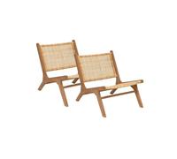 PEGANE Lot de 2 Fauteuil Chaise en Teck et tressage en rotin - Longueur 65 x Largeur 80 x Hauteur 71 cm