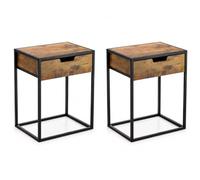 PEGANE Lot de 2 Table de Chevet, Table de Nuit avec 1 tiroir, Table d'appoint Coloris Effet Bois et Structure métallique Noir - Longueur 40 x Largeur 30 x Hauteur 68cm
