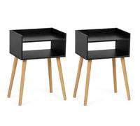 PEGANE Lot de 2 Table de Chevet Table de Nuit Table d'appoint avec Rangement Coloris Noir et Pieds Effet Bois - Longueur 40 x Profondeur 30 x Hauteur 60 cm