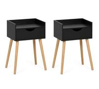 PEGANE Lot de 2 Table de Chevet Table de Nuit Table d'appoint avec tiroir Coloris Noir et Pieds Effet Bois - Longueur 40 x Profondeur 30 x Hauteur 60 cm