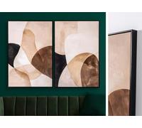 PEGANE Lot de 2 Tableaux Peinture à l'huile,Peinte à la Main Abstraite avec Cadre en Bois Coloris Noir - Longueur 120 x Profondeur 4 x Hauteur 90 cm