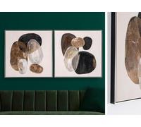 PEGANE Lot de 2 Tableaux Peinture à l'huile,Peinte à la Main Abstraite avec Cadre en Bois - Longueur 160 x Profondeur 4 x Hauteur 80 cm