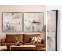 PEGANE Lot de 2 Tableaux Peinture à l'huile,Peinte à la Main Abstraite avec Cadre en Bois - Longueur 160 x Profondeur 4 x Hauteur 80 cm