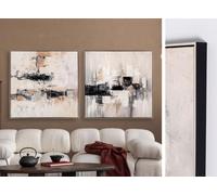 PEGANE Lot de 2 Tableaux Peinture à l'huile,Peinte à la Main Abstraite avec Cadre en Bois Noir - Longueur 160 x Profondeur 4 x Hauteur 80 cm