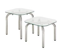 PEGANE Lot de 2 Tables Basse en Verre et métal chromé - Longueur 50 x Largeur.50 x Hauteur 49,5/39,5 cm