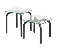 PEGANE Lot de 2 Tables Basse en Verre et métal Noir - Longueur 50 x Largeur.50 x Hauteur 49,5/39,5 cm